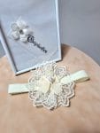 Bentiță botez din dantelă Anne – accesoriu elegant pentru fetițe