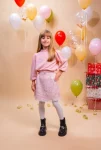 Fustă fetițe roz din tweed Ariela – talie elastică reglabilă, fermoar spate