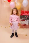 Fustă fetițe roz din tweed Ariela – talie elastică reglabilă, fermoar spate