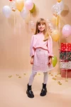 Fustă fetițe roz din tweed Ariela – talie elastică reglabilă, fermoar spate