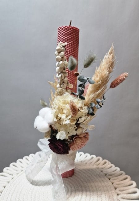 Lumânare botez cu flori uscate,tip fagure Iris 2