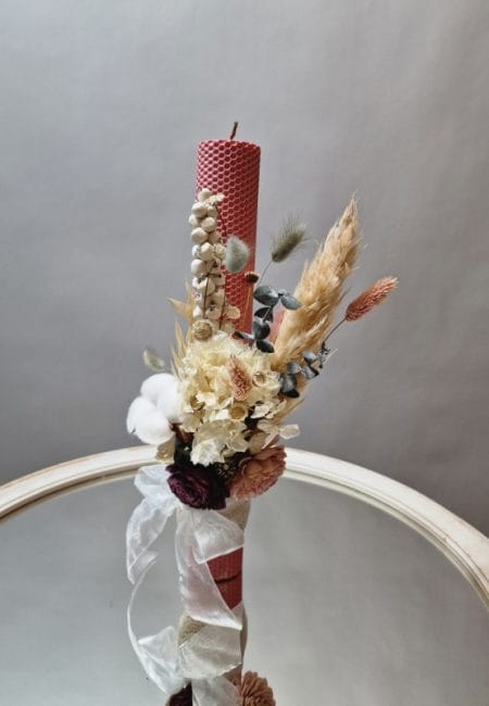 Lumânare botez cu flori uscate,tip fagure Iris 3