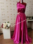 Rochie elegantă din satin cu un umăr gol Emily – Rochie lungă cu crăpătură