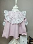 Rochiță botez Luna – rochiță elegantă pentru fetițe din stofă și dantelă
