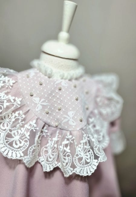 Rochiță botez Luna – rochiță elegantă pentru fetițe din stofă și dantelă 2