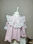 Rochiță botez Luna – rochiță elegantă pentru fetițe din stofă și dantelă