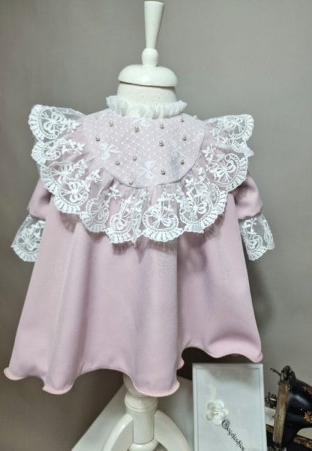 Rochiță botez Luna – rochiță elegantă pentru fetițe din stofă și dantelă