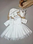 Rochiță de botez Dalia – Eleganță din tulle cu perle și fundițe din catifea