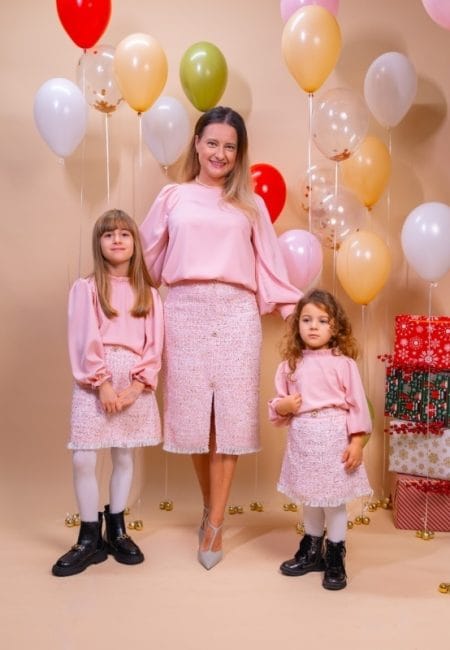 Set fuste mamă fiică din tweed – fustă conică și fustă A line, eleganță asortată